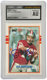 Joe Montana Signed 49ers 1989 Topps Football Trading Card #12 - (CGC x JSA Encapsulated)