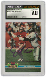 Joe Montana Signed 49ers 1991 Stadium Club Football Trading Card #327 - (CGC x JSA Encapsulated)