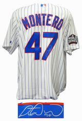 Miguel Montero Signed Chicago Cubs White Pinstripe 2016 World Series Patch Jersey