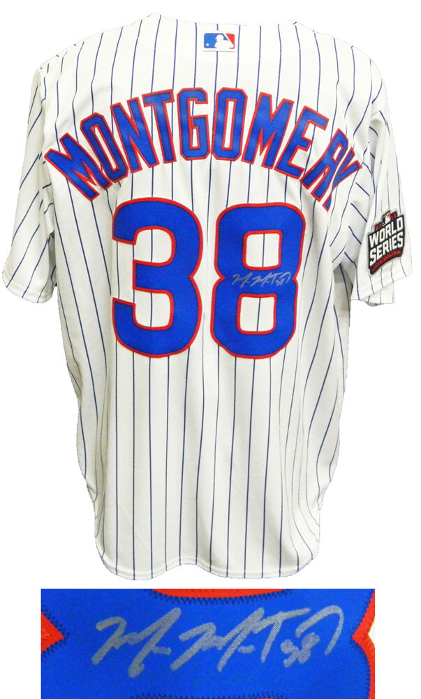 Mike Montgomery Signed Chicago Cubs White Pinstripe 2016 World Series Patch Majestic Jersey