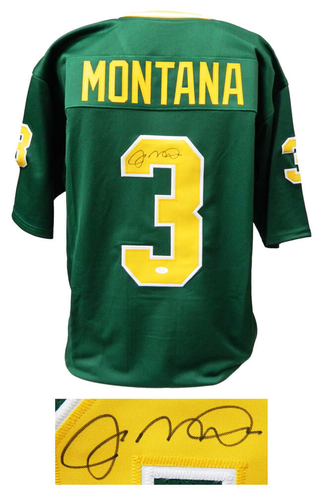 Joe Montana Signed Green T/B Custom College Football Jersey (JSA)