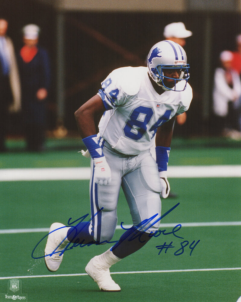 Herman Moore Signed Detroit Lions White Jersey Action 8x10 Photo