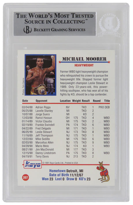 Michael Moorer Signed 1991 Kayo Boxing Trading Card #207 w/Double M - (Beckett Encapsulated)