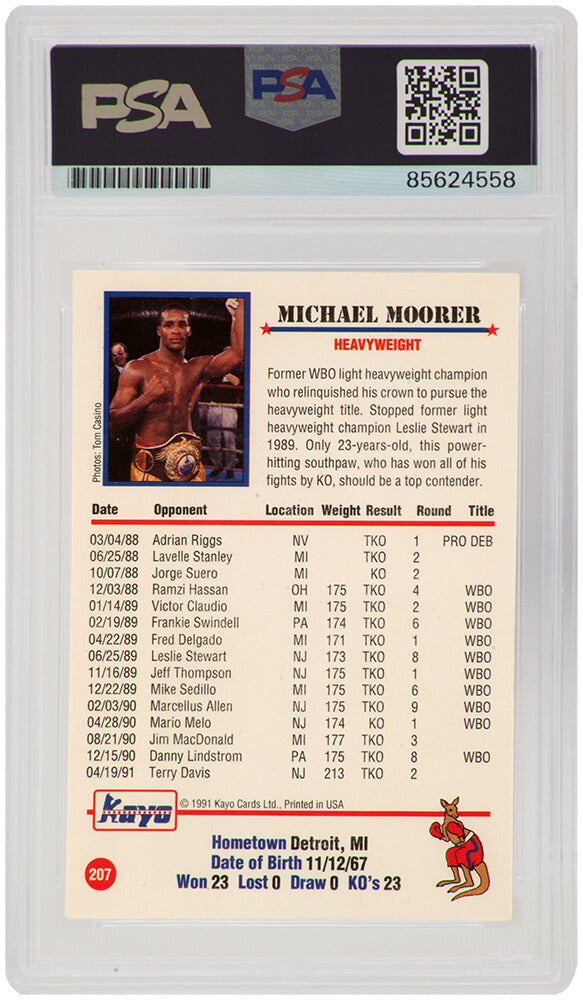 Michael Moorer Signed 1991 Kayo Boxing Card #207 w/3x Champ - (PSA Encapsulated)