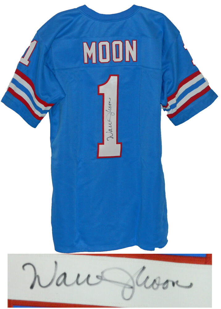 Warren Moon Signed Blue Custom Jersey