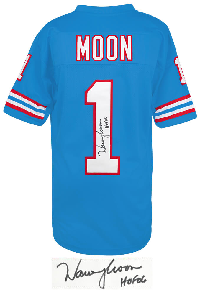 Warren Moon Signed Blue Throwback Custom Football Jersey w/HOF'06