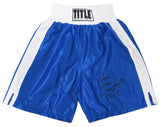 Michael Moorer Signed Title Blue With White Trim Boxing Trunks w/3x Heavyweight Champ (In Black)
