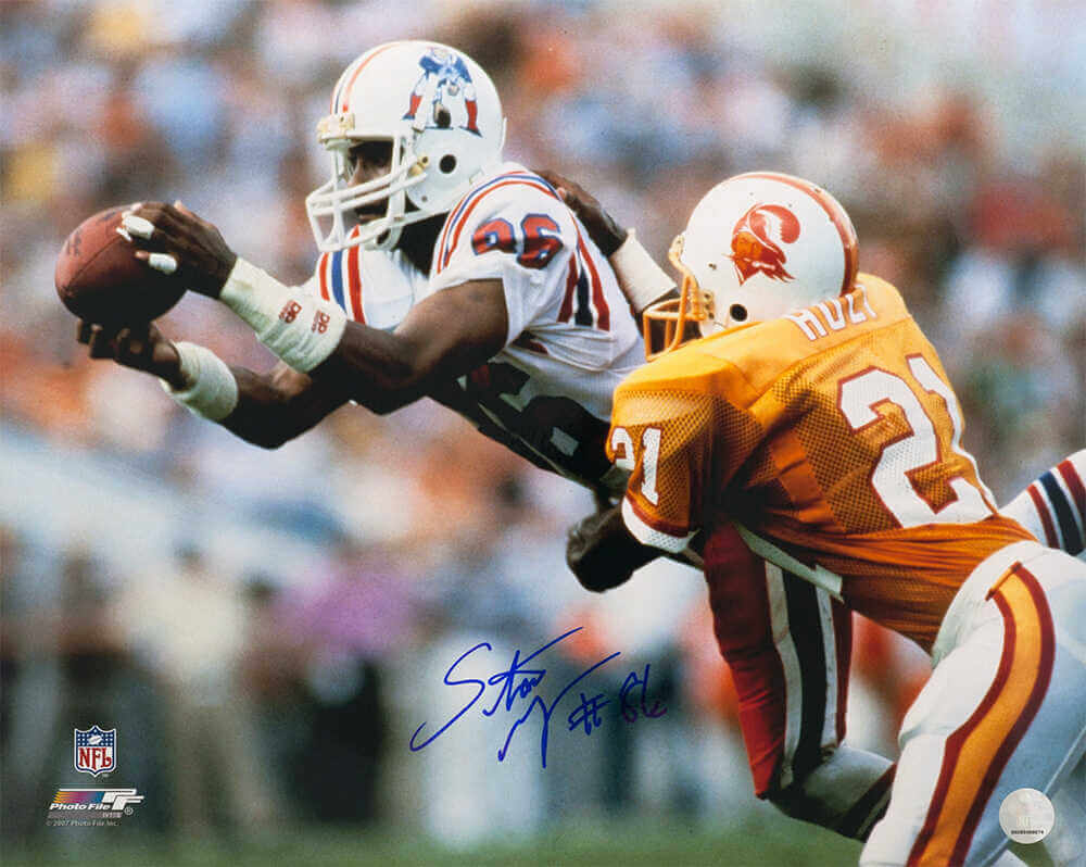 Stanley Morgan Signed New England Patriots White Jersey Action 16x20 Photo