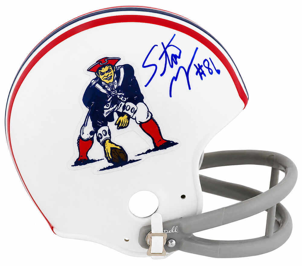 Stanley Morgan Signed New England Patriots Throwback 2-Bar Riddell (VSR4) Mini Helmet