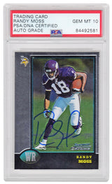 Randy Moss Signed Vikings 1998 Bowman Chrome Rookie Card #182 (PSA/DNA Encapsulated - Auto Grade 10)