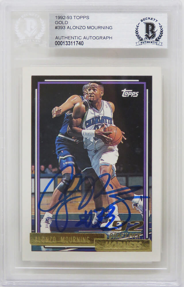 Alonzo Mourning Signed Charlotte Hornets 1992-93 Topps GOLD Rookie Card #393 - (Beckett Encapsulated)
