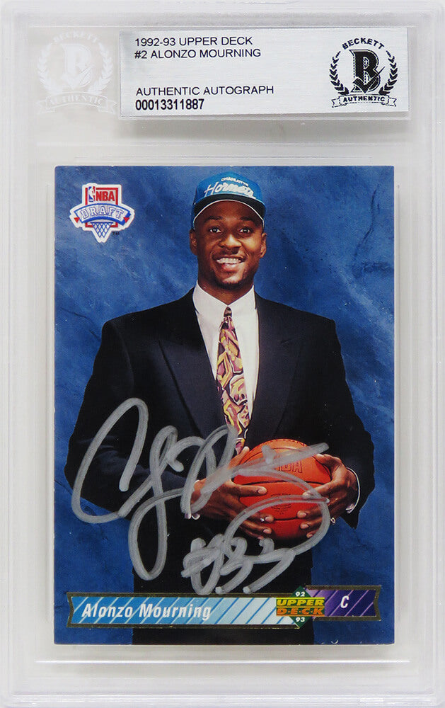Alonzo Mourning Signed Charlotte Hornets 1992-93 Upper Deck Rookie Card #2 - (Beckett Encapsulated)