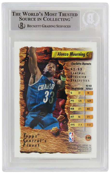 Alonzo Mourning Signed Charlotte Hornets 1993-94 Topps Finest Basketball Card #104 - (Beckett Encapsulated)