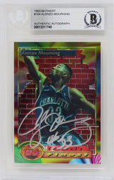 Alonzo Mourning Signed Charlotte Hornets 1993-94 Topps Finest Basketball Card #104 - (Beckett Encapsulated)