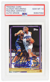 Alonzo Mourning Signed Charlotte Hornets 1992-93 Topps GOLD Rookie Basketball Card #393 (PSA Encapsulated - Auto Grade 10)