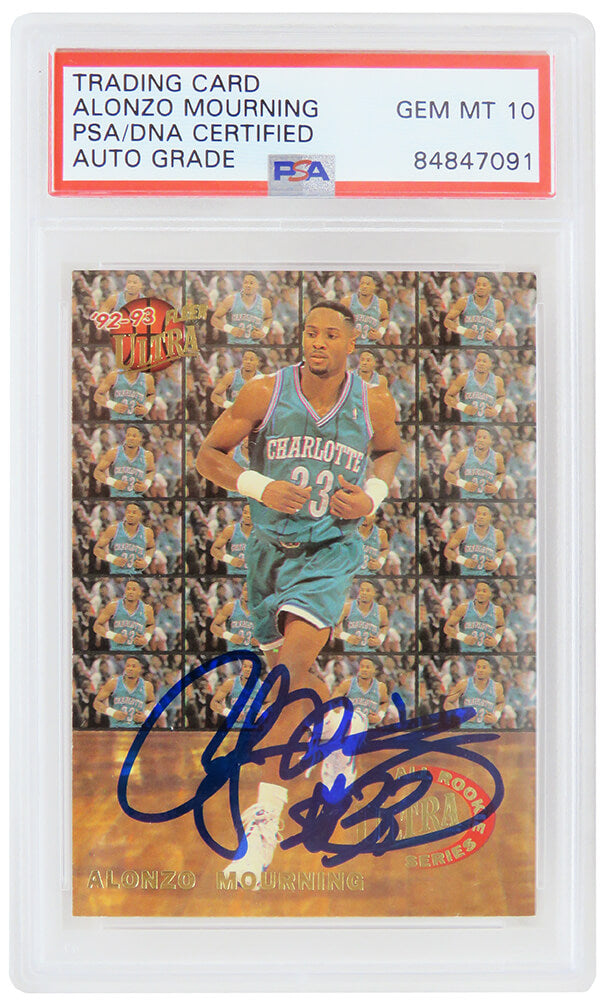 Alonzo Mourning Signed Charlotte Hornets 1992-93 Fleer Ultra All Rookie Series Card #6 (PSA Encapsulated - Auto Grade 10)