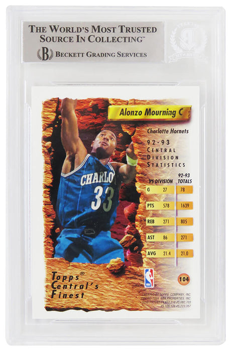 Alonzo Mourning Signed Hornets 1993-94 Topps Finest Basketball Card #104 (In Blue) - (Beckett Encapsulated)