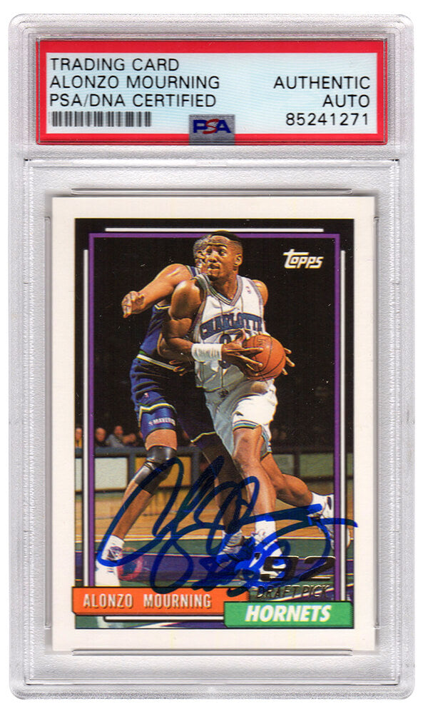 Alonzo Mourning Signed Charlotte Hornets 1992-93 Topps Rookie Basketball Card #393 - (PSA Encapsulated)