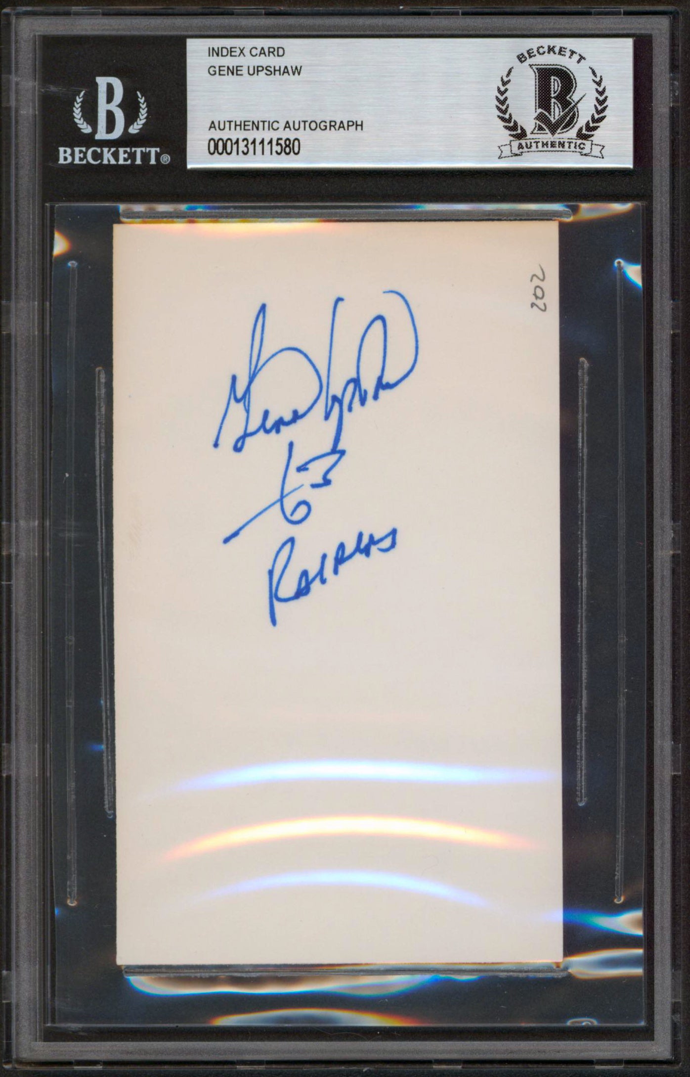 Raiders Gene Upshaw 63 Raiders Authentic Signed 3x5 Index Card BAS Slabbed