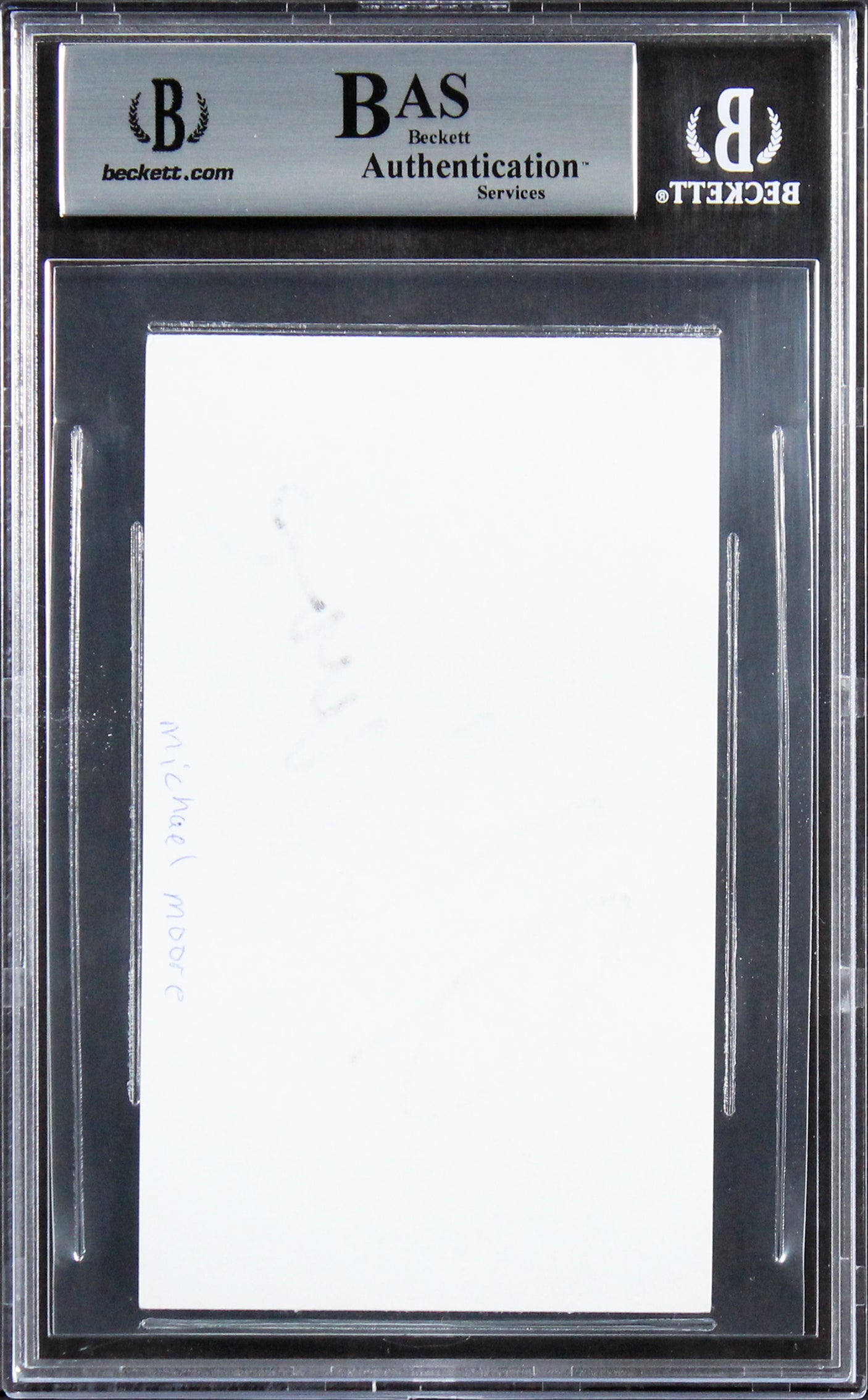 Michael Moore Fahrenheit 911 Authentic Signed 3x5 Index Card BAS Slabbed