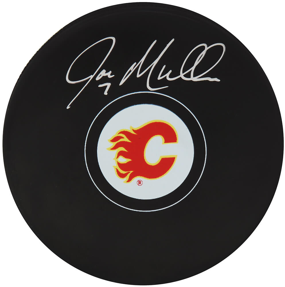 Joe Mullen Signed Calgary Flames Logo Hockey Puck