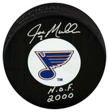 Joe Mullen Signed St Louis Blues Logo Hockey Puck w/HOF 2000