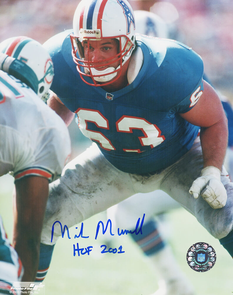 Mike Munchak Signed Houston Oilers vs Dolphins Action 8x10 Photo w/HOF 2001