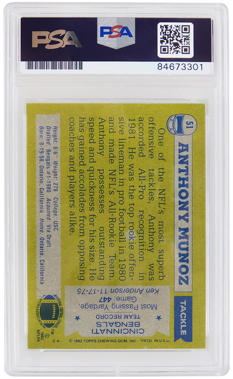 Anthony Munoz Signed Cincinnati Bengals 1982 Topps Rookie Football Card #51 - (PSA/DNA Encapsulated)