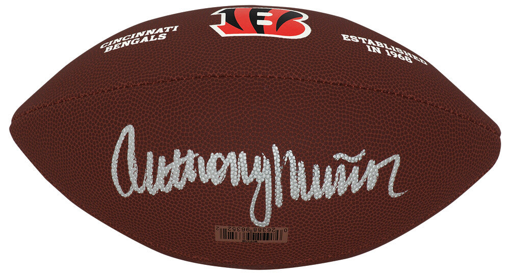 Anthony Munoz Signed Cincinnati Bengals Wilson Brown Team Logo Full Size Football
