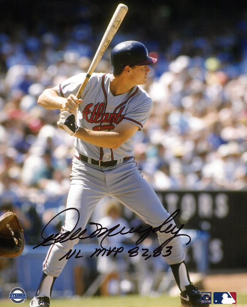 Dale Murphy Signed Atlanta Braves Grey Jersey Batting 8x10 Photo w/NL MVP 82, 83