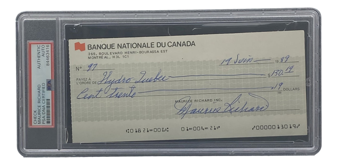 Maurice Richard Signed Montreal Canadiens Bank Check #97 PSA/DNA