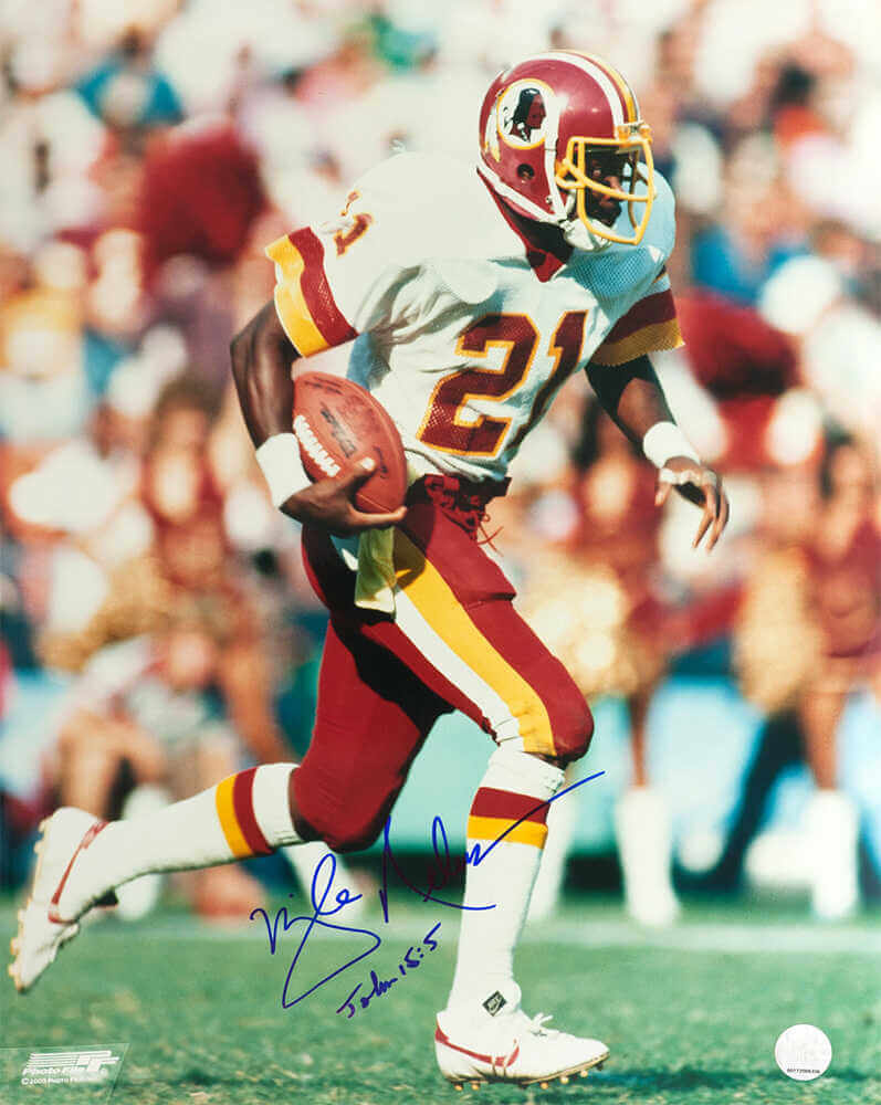 Mike Nelms Signed Washington Football Team White Jersey Action 16x20 Photo