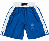 Michael Nunn Signed Title Blue With White Trim Boxing Trunks