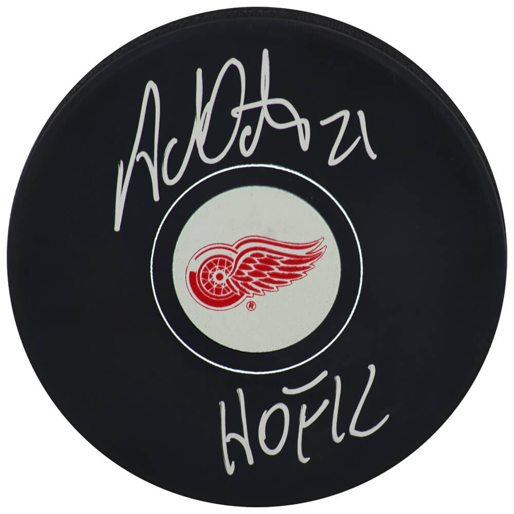 Adam Oates Signed Detroit Red Wings Logo Hockey Puck w/HOF'12