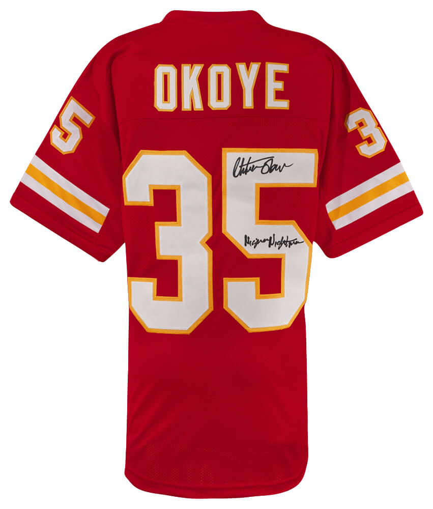Christian Okoye Signed Red Custom Football Jersey w/Nigerian Nightmare