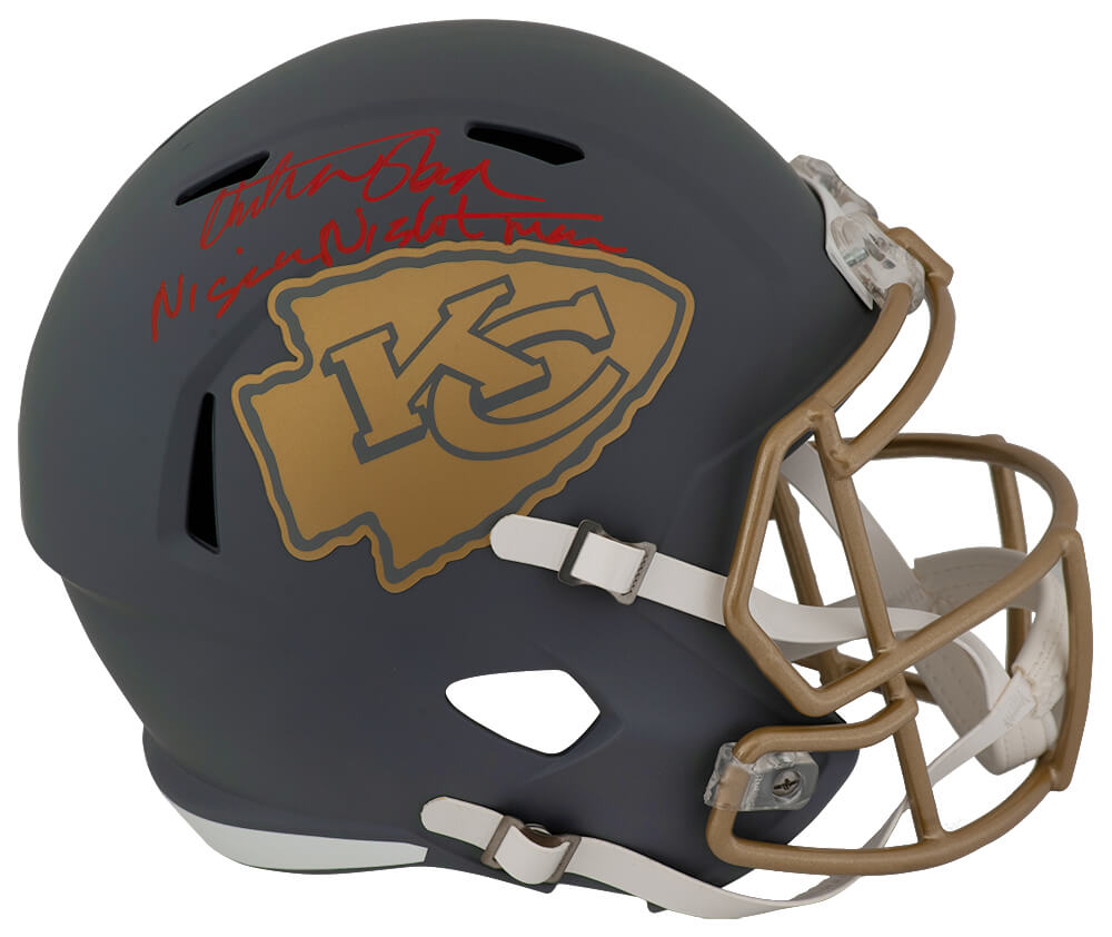 Christian Okoye Signed Kansas City Chiefs SLATE Riddell Full Size Speed Replica Helmet w/Nigerian Nightmare