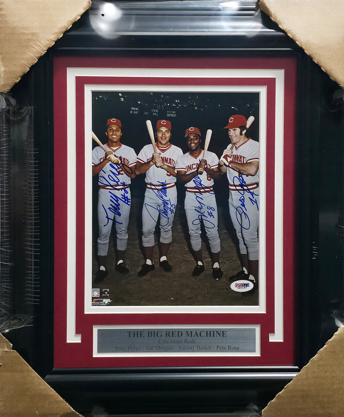 Big Red Machine Autographed Framed 8x10 Photo Cincinnati Reds With 4 Signatures Including Pete Rose PSA/DNA #L61197