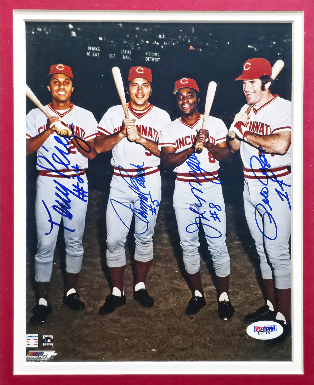 Big Red Machine Autographed Framed 8x10 Photo Cincinnati Reds With 4 Signatures Including Pete Rose PSA/DNA #L61197