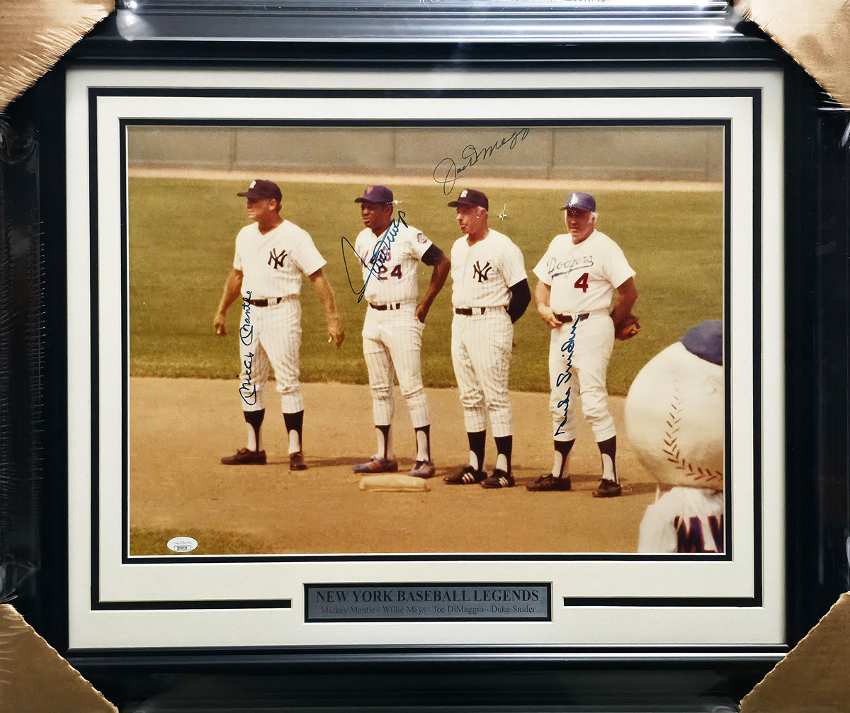 New York Baseball Legends Autographed Framed 16x20 Photo With 4 Signatures Including Mickey Mantle & Joe DiMaggio JSA #ZZ10735