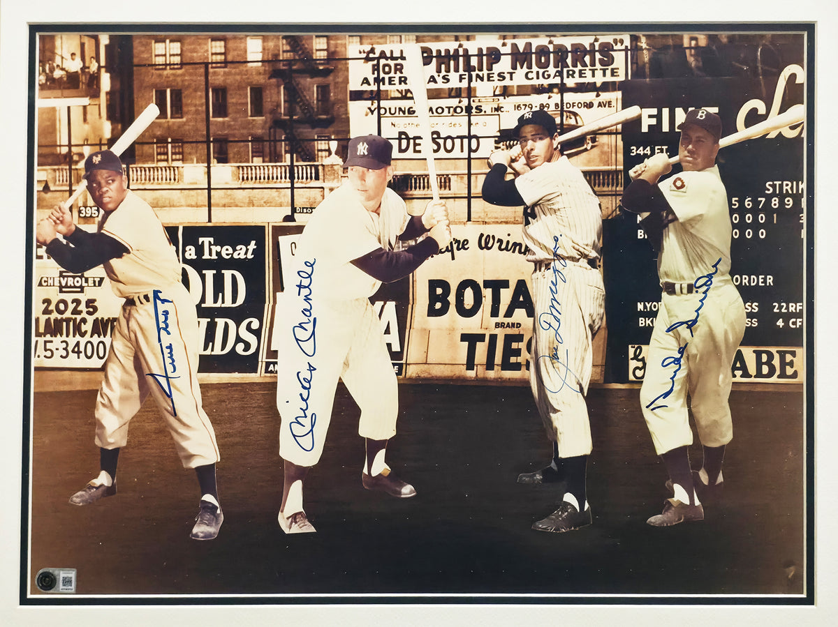 New York Baseball Legends Autographed Framed 16x20 Photo With 4 Signatures Including Mickey Mantle & Joe DiMaggio Beckett BAS #AG020310