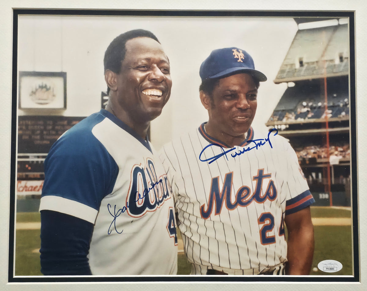 Willie Mays & Hank Aaron Autographed Framed 11x14 Photo JSA #YY45693