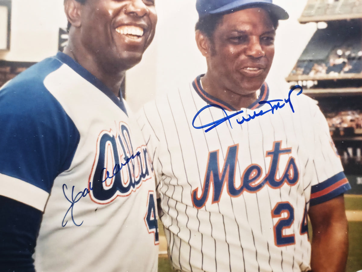 Willie Mays & Hank Aaron Autographed Framed 11x14 Photo JSA #YY45693