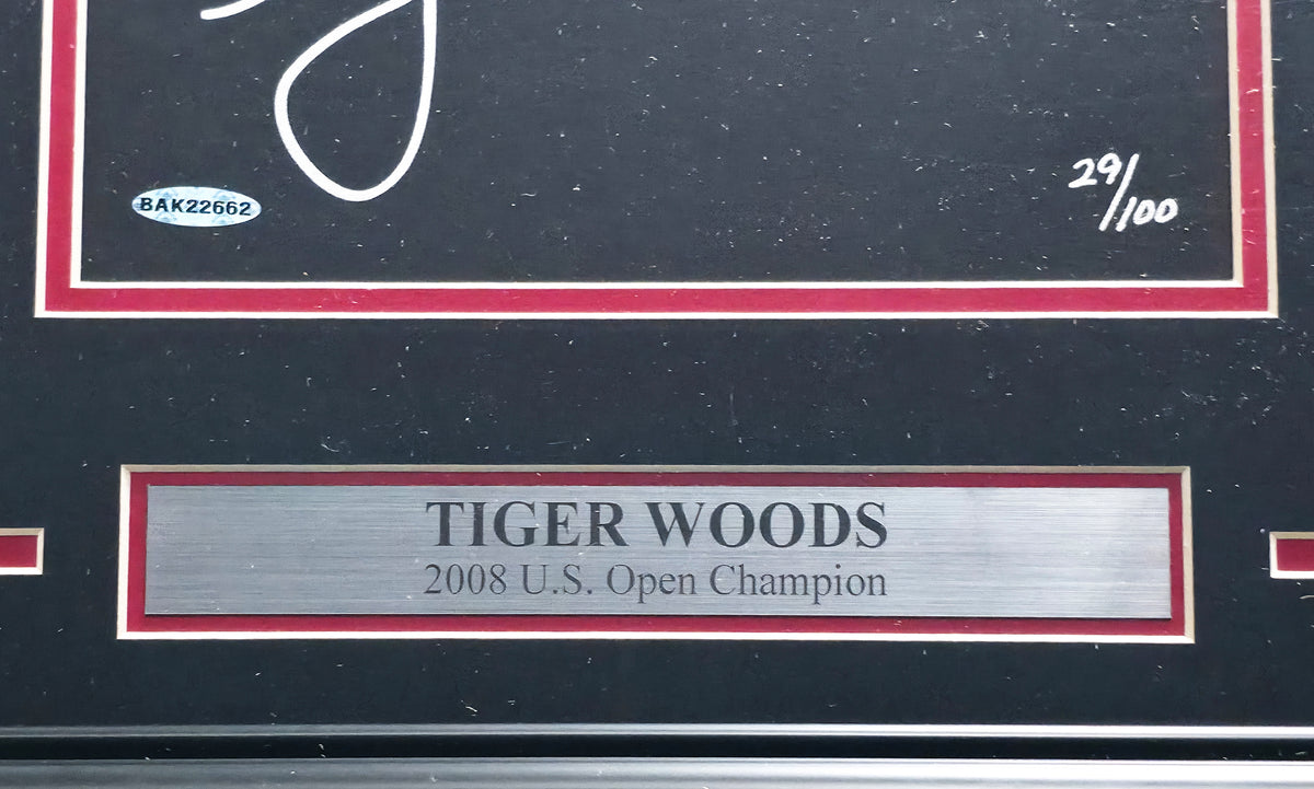 Tiger Woods Autographed Framed 16x20 Photo Cut Signature Collage #29/100 UDA Holo #BAK22662