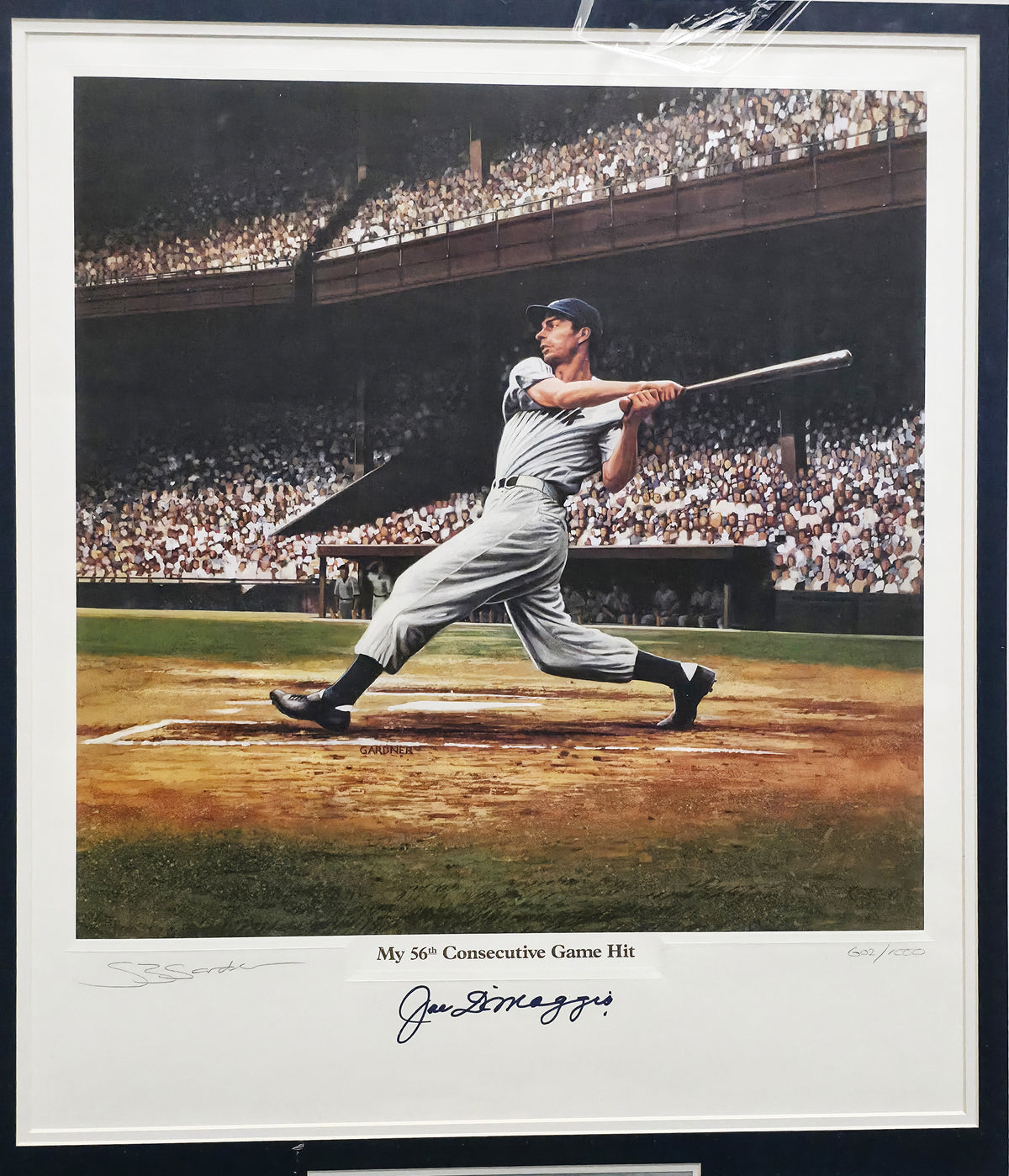Joe DiMaggio Autographed Framed 20x24 Lithograph Photo New York Yankees 56th Consecutive Hit Game #602/1000 PSA/DNA #AE03845
