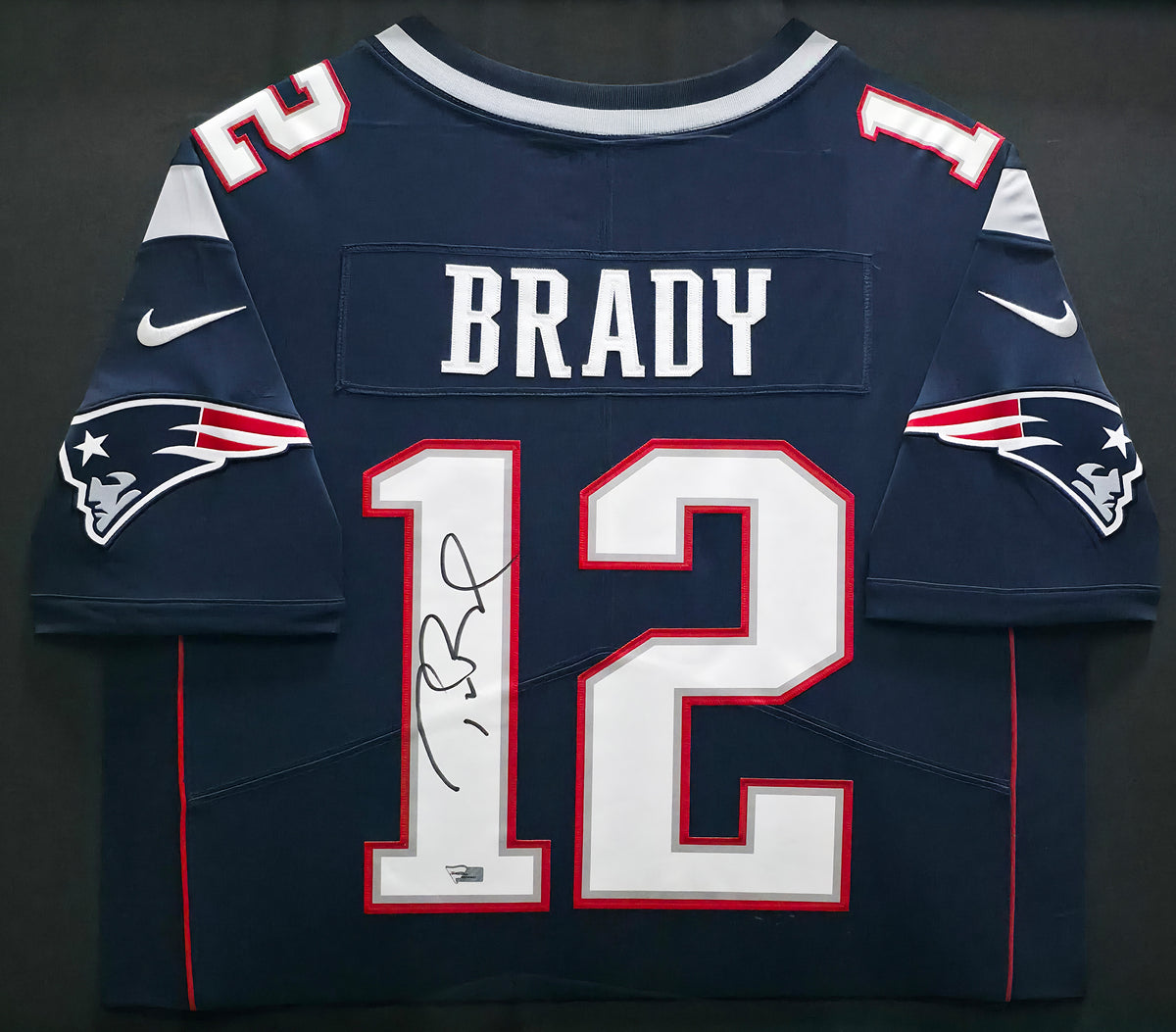 New England Patriots Tom Brady Autographed Framed Blue Nike Twill Jersey Fanatics Holo #AA0106637
