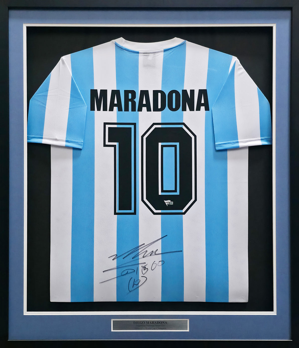 Argentina National Team Diego Maradona Autographed Framed Blue & White Le Coq Sportif Jersey Fanatics Holo #A984911