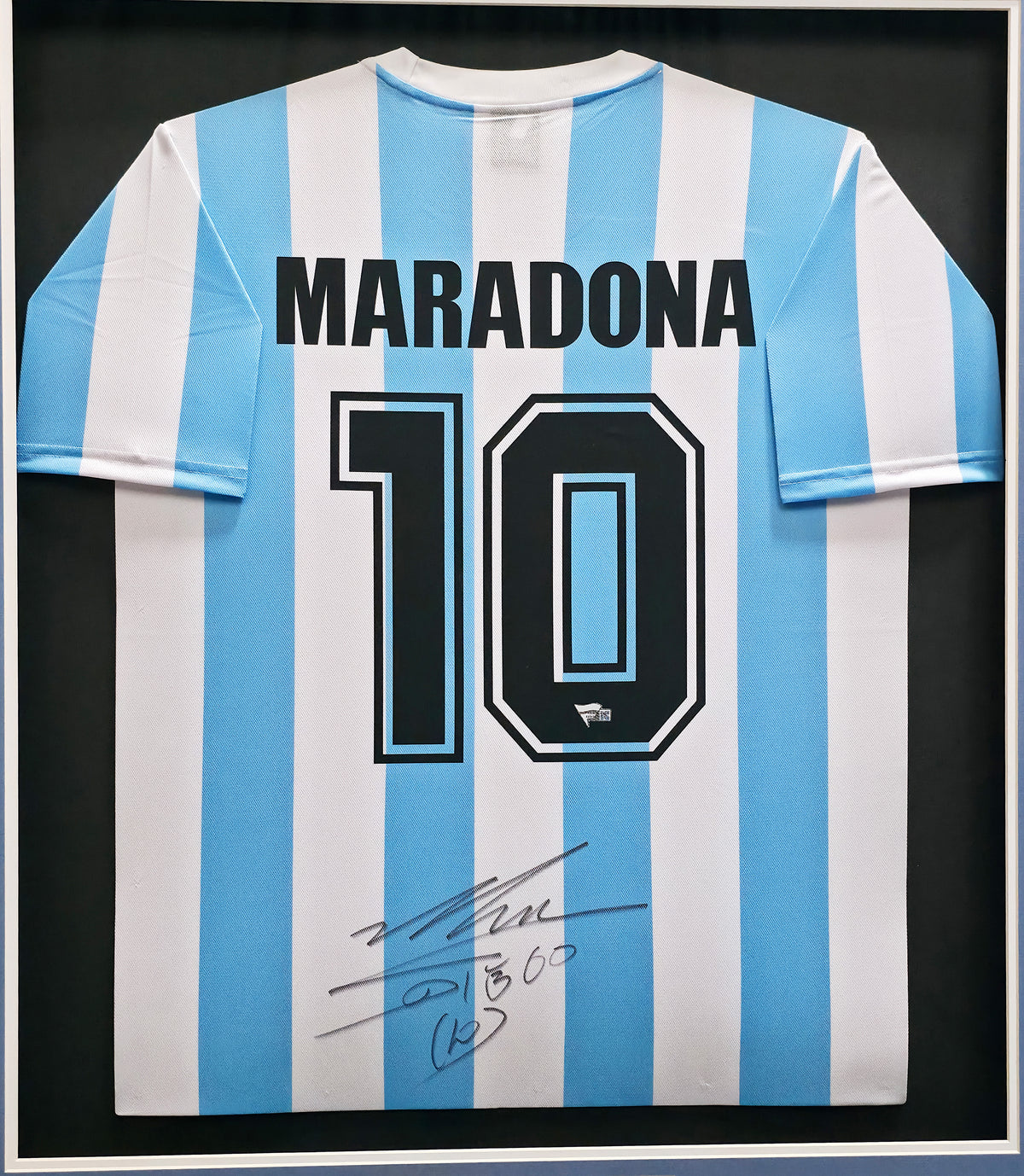 Argentina National Team Diego Maradona Autographed Framed Blue & White Le Coq Sportif Jersey Fanatics Holo #A984911