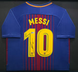FC Barcelona Lionel Messi Autographed Framed Blue & Red Jersey Beckett BAS Witness #2W114085