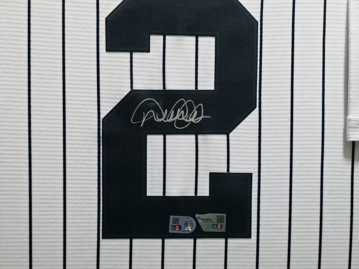 New York Yankees Derek Jeter Autographed Framed White Nike 2020 Hall of Fame Patch Jersey Fanatics Holo #GL68115672