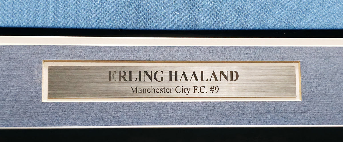 Manchester City Erling Haaland Autographed Framed Blue UEFA Puma Jersey Beckett BAS Witness #W111395